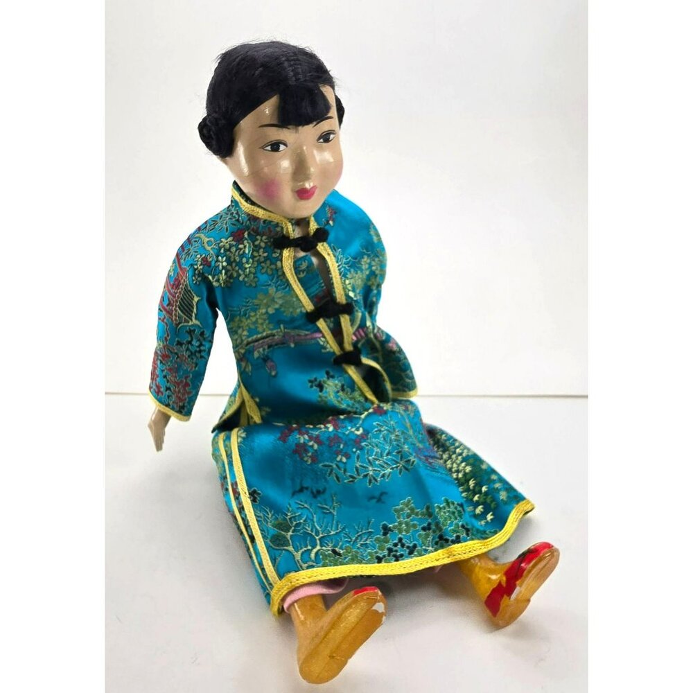 Vintage Chinese Silk-Clad Porcelain Doll With Traditional Dress 12.5" JE330